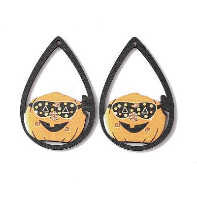 Halloween Theme Single Face Printed Aspen Wood Big Pendants WOOD-TAC0018-09E-1