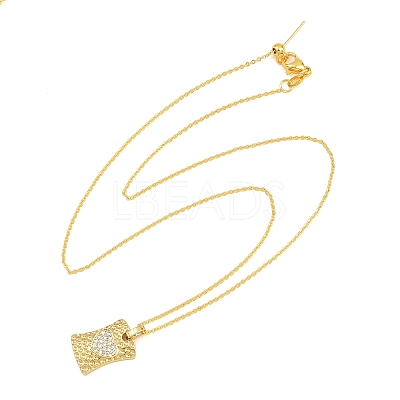 Brass Micro Pave Cubic Zirconia Rectangle with Heart Pendant Adjustable Slider Necklaces KK-CBA4547-08G-03-1