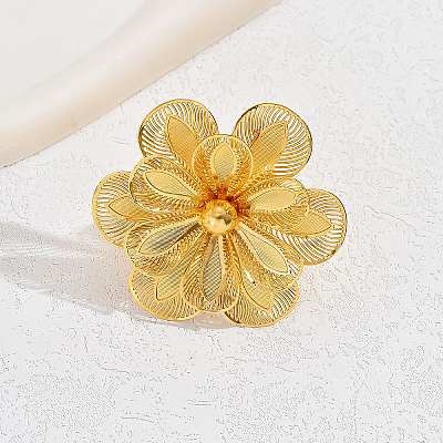 Elegant Hollow Flower Iron Cuff Rings for Bride Lady Daily Vacation Gift KR3281-1