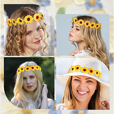 2Pcs Cloth Small Sunflowe Wreath Headband OHAR-CP0001-20A-1