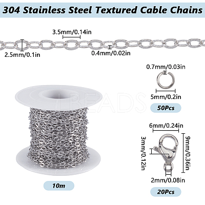 10M 304 Stainless Steel Textured Cable Chains FIND-SC0012-51P-1