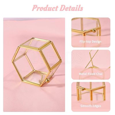 Glass Jewelry Presentation Boxes with Golden Tone Metal Frame CON-WH0133-014-1