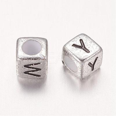 6MM Silver Mixed Letters Cube Acrylic Beads X-PB43C9308-1