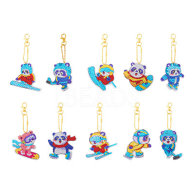 2 Sets 2 Style DIY Diamond Painting Sporting Panda Keychain Kits DIY-TA0003-80-1