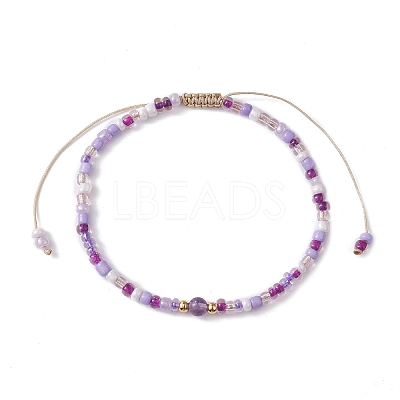 Natural Mixed Gemstone & Glass Seed Braided Bead Bracelets BJEW-JB09529-1