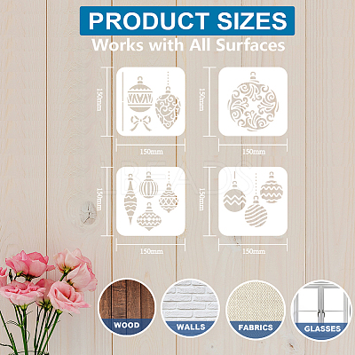 9Pcs Christmas Light Ball PET Hollow Out Drawing Painting Stencils DIY-MA0006-28-1