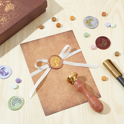 Brass Wax Seal Stamp with Wood Handle AJEW-WH0412-0011-1