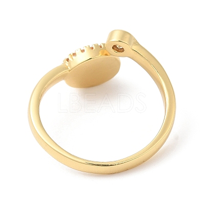 Natural Shell Flat Round Open Cuff Ring with Clear Cubic Zirconia RJEW-L106-017G-1