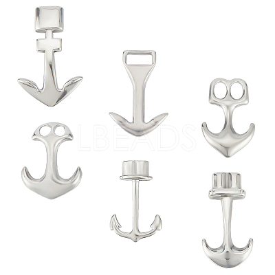 6Pcs 6 Styles 304 Stainless Steel Anchor Hook Clasps STAS-UN0050-80-1