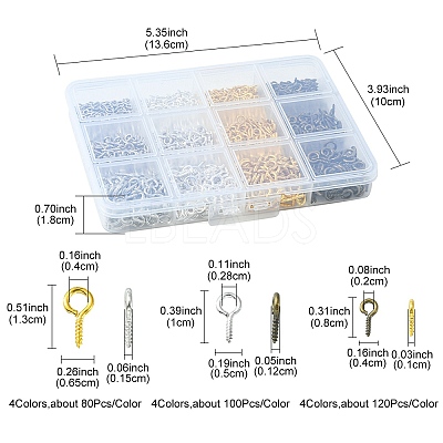 1200Pcs 12 Style Iron Screw Eye Pin Peg Bails IFIN-YW0001-79-1