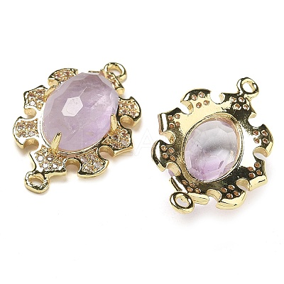Natural Amethyst Faceted Oval Connector Charms G-G181-06G-04-1