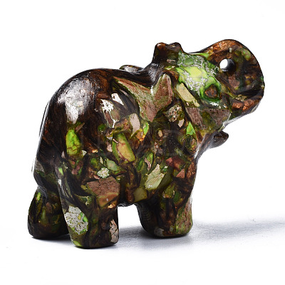 Elephant Assembled Natural Bronzite & Synthetic Imperial Jasper Model Ornament G-N330-62-1
