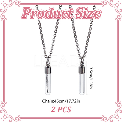 2Pcs Brass & Clear Glass Pet Fur Wishing Bottle Pendant Iron Cable Chain Necklaces NJEW-DR00018-1