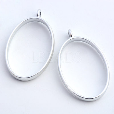 Rack Plating Alloy Oval Open Back Bezel Pendants PALLOY-S047-26B-FF-1
