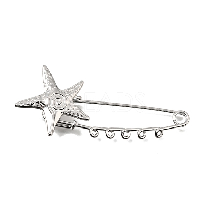 Starfish with Swirl 304 Stainless Steel Safety Pins Brooch Findings SA-CBAB767-06A-P-1