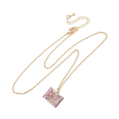 Brass Enamel Book Pendant Necklaces for Women KK-CBAF5B9-01G-06-1