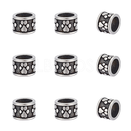 10Pcs Column with Paw Print 304 Stainless Steel European Beads STAS-UN0060-10-1