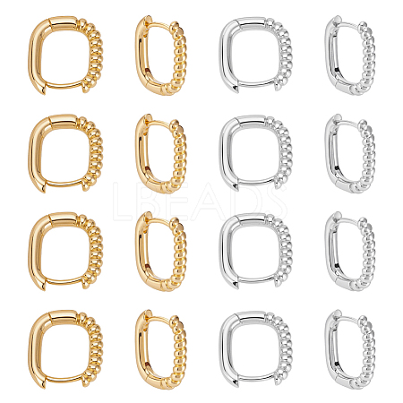 16Pcs 2 Colors Half Spiral Rectangle Brass Hoop Earrings for Women EJEW-UN0003-26-1