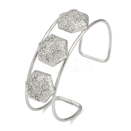 Non-Tarnish 304 Stainless Steel Wide Textured Open Cuff Bangles BJEW-Q348-05P-11-1