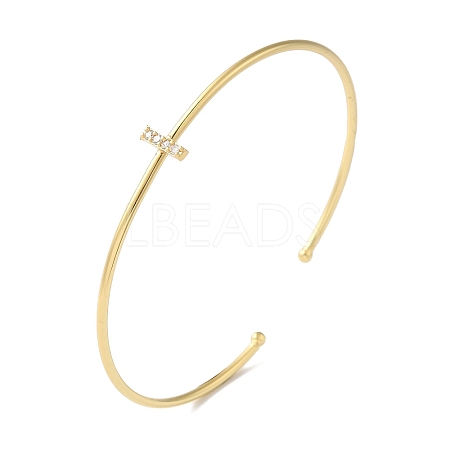 Rack Plating Brass Micro Pave Clear Cubic Zirconia Letter Open Cuff Bangles BJEW-A018-01G-I-1
