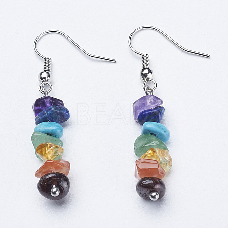 Natural & Synthetic Mixed Gemstone Dangle Earrings X-EJEW-JE02291-1