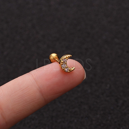 316L Surgical Stainless Steel Micro Pave Clear Cubic Zirconia Moon Cartilage Earrings WG9CD6D-14-1
