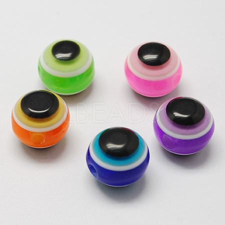 Round Evil Eye Resin Beads RESI-R159-10mm-M-1