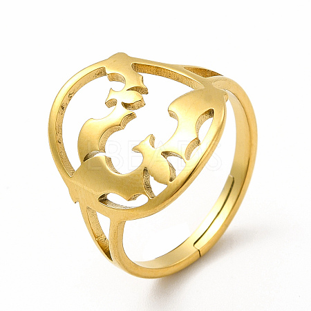 Ion Plating(IP) 304 Stainless Steel Bat Adjustable Ring for Women LS-RJEW-B027-04G-1