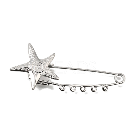 Starfish with Swirl 304 Stainless Steel Safety Pins Brooch Findings SA-CBAB767-06A-P-1