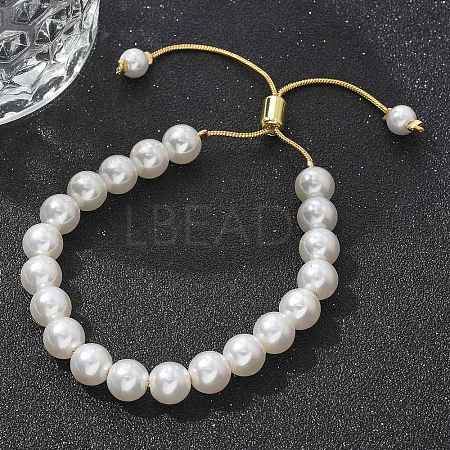 Shell Pearl Beaded Slider Bracelet with Brass Snake Chain X-BJEW-B066-01B-02-1