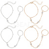 4Pcs 2 Colors Alloy Curb Chain Finger Ring Bracelets for Women BJEW-CY0001-07-6