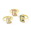 Mixed Color Enamel Initial Letter Adjustable Ring with Clear Cubic Zirconia RJEW-P045-01G-E-1