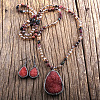 Teardrop Bohemian Style Glass with Natural Tiger Eye Pendant Necklace & Dangle Earrings Sets FS-WG0DE9F-06-1