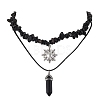 2Pcs 2 Style Natural Obsidian Bullet & Alloy Sun Pendant Necklaces Set NJEW-JN04514-02-1