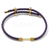 Brass Column Bar Link Bracelet with Leather Cords BJEW-G675-05G-13-1