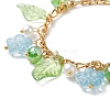 5Pcs 5 Color Glass Pearl & Flower & Acrylic Leaf Charm Bracelets Set BJEW-JB08908-6