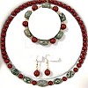 Natural Cinnabar Round Beaded Necklaces & Beaded Bracelets & Dangle Earrings Sets WGE6446-10-1