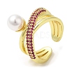 Cubic Zirconia Criss Cross Open Cuff Ring with Plastic Pearl Beaded RJEW-K247-04G-4