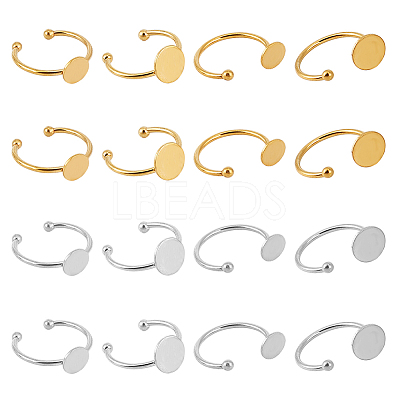 16Pcs 8 Styles Stainless Steel Cuff Ring Components STAS-DR0001-17-1