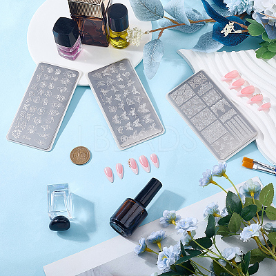3Pcs 3 Styles Stainless Steel Nail Stamping Plates MRMJ-CP0001-52C-1