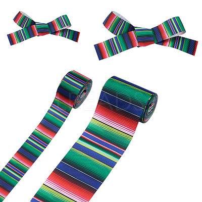 2Rolls 2 Styles Stripe Pattern Printed Polyester Grosgrain Ribbon OCOR-TA0001-37L-1