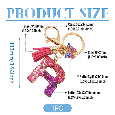 Alloy Resin Butterfly Keychains KEYC-TADJ0002-02G-R-1