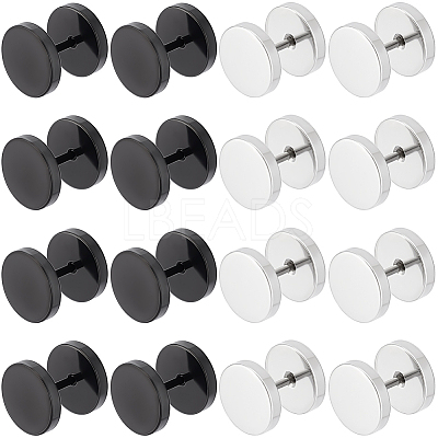 16Pcs 2 Colors Flat Round 304 Stainless Steel Barbell Cartilage Earrings EJEW-BBC0001-63-1