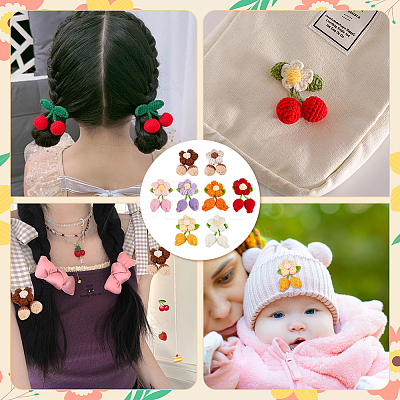 8Pcs 8 Colors Handmade Crochet Cotton Flower Ornaments AJEW-FG0004-12-1