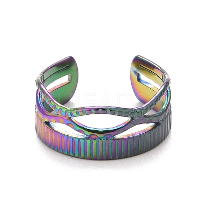Ion Plating(IP) 304 Stainless Steel Oval Wrap Open Cuff Ring for Women RJEW-C025-30M-1