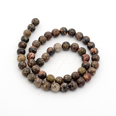 Natural Leopard Skin Jasper Round Bead Strands G-P070-77-4mm-1