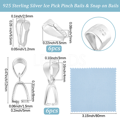 925 Sterling Silver Snap on Bails & Ice Pick & Pinch Bails Findings Kits STER-BBC0009-39-1