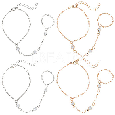 4Pcs 2 Colors Alloy Curb Chain Finger Ring Bracelets for Women BJEW-CY0001-07-1