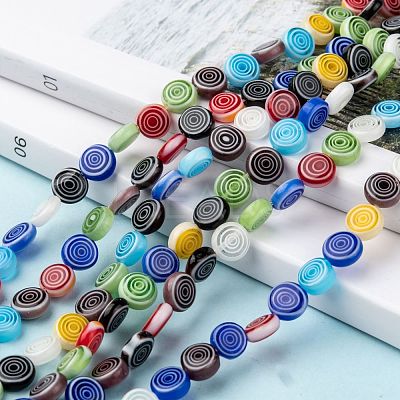 Flat Round Handmade Millefiori Glass Beads LK-R004-50-1