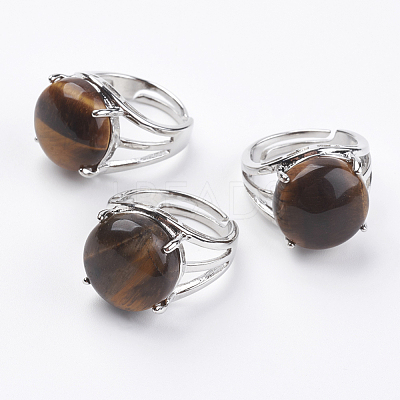 Adjustable Natural Tiger Eye Finger Rings RJEW-F075-01A-1